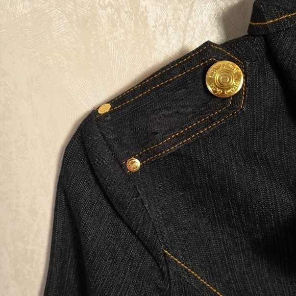 Drama Gold Womens L Jean Jacket Dark Wsh Double Breasted Large Belted Career Y2K - Picture 8 of 10